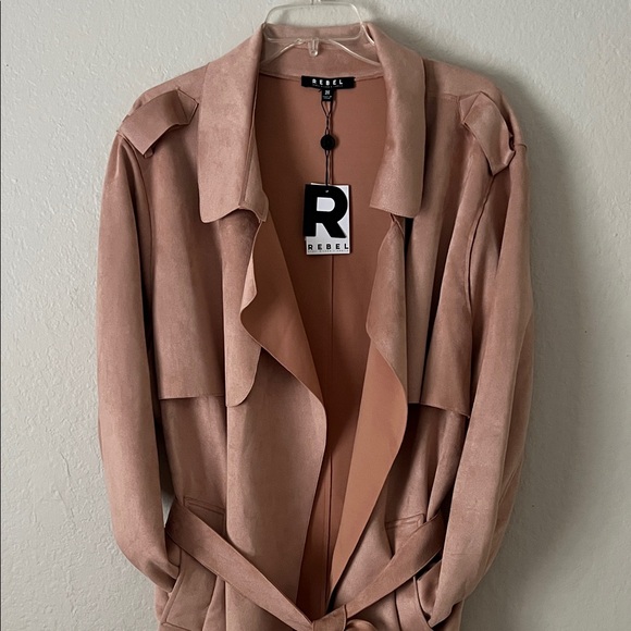 NWT Rebel Wilson x Angels Suede Belted Trench Coat in Blush in Size 3XL - Picture 2 of 14